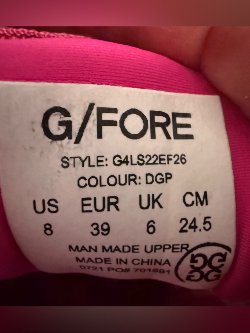 G/FORE Women's Fuchsia Athletic Golf Sneakers with White Midsole Size 8 like new - Picture 5 of 11